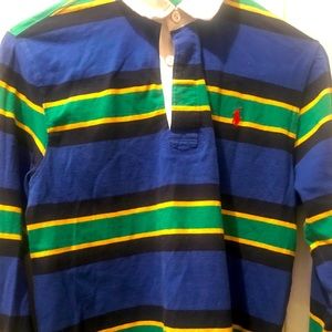 Boys Multiple color stripe long sleeve Polo..